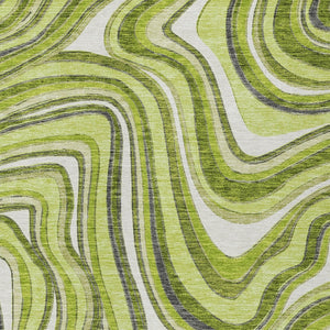 Homeroots 3' Artichoke Green And Ivory Abstract Washable Area Rug For Indoor And Outdoor Spaces, Durable Design 8' X 10' Polyester 585229