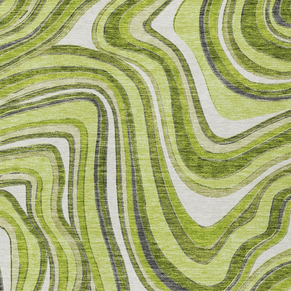 Homeroots 3' Artichoke Green And Ivory Abstract Washable Area Rug For Indoor And Outdoor Spaces, Durable Design 8' X 10' Polyester 585229