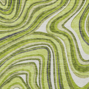 Homeroots 3' Artichoke Green And Ivory Abstract Washable Area Rug For Indoor And Outdoor Spaces, Durable Design 9' X 12' Polyester 585230