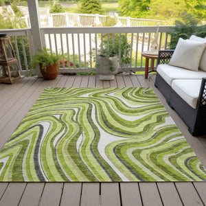 Homeroots 3' Artichoke Green And Ivory Abstract Washable Area Rug For Indoor And Outdoor Spaces, Durable Design 10' X 14' Polyester 585231