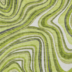 Homeroots 3' Artichoke Green And Ivory Abstract Washable Area Rug For Indoor And Outdoor Spaces, Durable Design 10' X 14' Polyester 585231