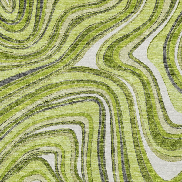 Homeroots 3' Artichoke Green And Ivory Abstract Washable Area Rug For Indoor And Outdoor Spaces, Durable Design 10' X 14' Polyester 585231