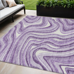 Homeroots 3' Artichoke Green And Ivory Abstract Washable Area Rug For Indoor And Outdoor Spaces, Durable Design 5' X 8' Polyester 585233