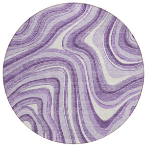 HomeRoots 5' Stylish Lavender Purple and Ivory Abstract Area Rug for Indoor and Outdoor Use, Washable Design 8' Round 585234