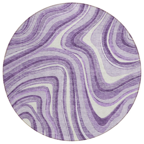 HomeRoots 5' Stylish Lavender Purple and Ivory Abstract Area Rug for Indoor and Outdoor Use, Washable Design 8' Round 585234
