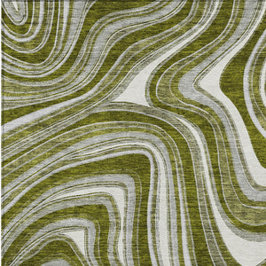 Homeroots 3' Artichoke Green And Ivory Abstract Washable Area Rug For Indoor And Outdoor Spaces, Durable Design 3' X 5' Polyester 585238