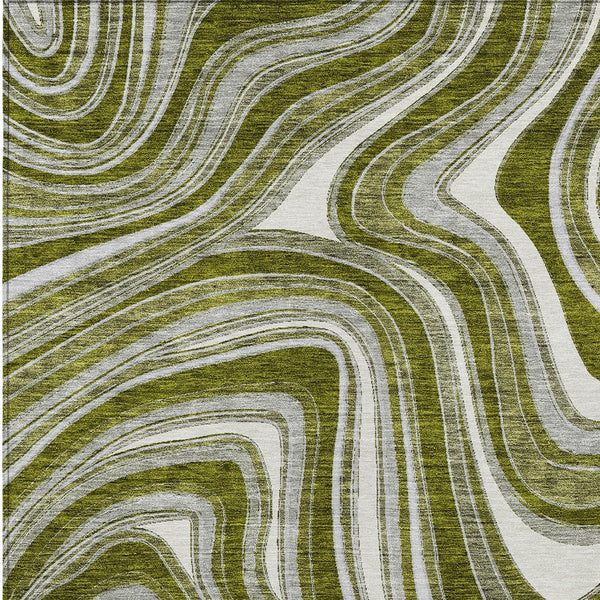 Homeroots 3' Artichoke Green And Ivory Abstract Washable Area Rug For Indoor And Outdoor Spaces, Durable Design 3' X 5' Polyester 585238