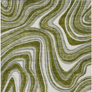 Homeroots 3' Artichoke Green And Ivory Abstract Washable Area Rug For Indoor And Outdoor Spaces, Durable Design 5' X 8' Polyester 585239