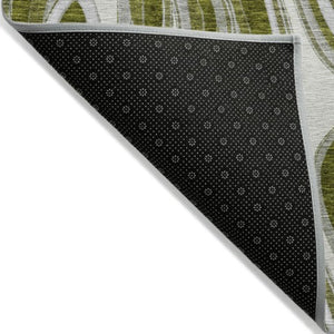 Homeroots 3' Artichoke Green And Ivory Abstract Washable Area Rug For Indoor And Outdoor Spaces, Durable Design 5' X 8' Polyester 585239