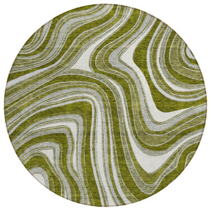 HomeRoots 5' Stylish Olive Green Gray Ivory Abstract Indoor Outdoor Area Rug for Easy Maintenance & Comfort 8' Round 585240