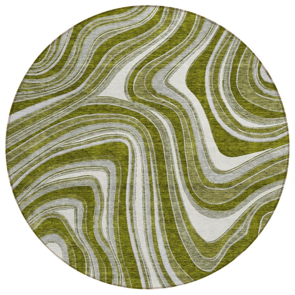 HomeRoots 5' Stylish Olive Green Gray Ivory Abstract Indoor Outdoor Area Rug for Easy Maintenance & Comfort 8' Round 585240