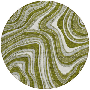 Homeroots 3' Artichoke Green And Ivory Abstract Washable Area Rug For Indoor And Outdoor Spaces, Durable Design 8' Round Polyester 585240