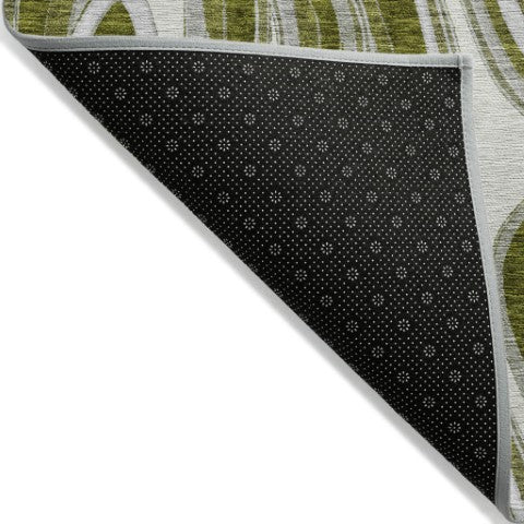 Homeroots 3' Artichoke Green And Ivory Abstract Washable Area Rug For Indoor And Outdoor Spaces, Durable Design 8' X 10' Polyester 585241