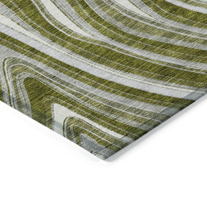 Homeroots 3' Artichoke Green And Ivory Abstract Washable Area Rug For Indoor And Outdoor Spaces, Durable Design 8' X 10' Polyester 585241