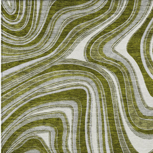 Homeroots 3' Artichoke Green And Ivory Abstract Washable Area Rug For Indoor And Outdoor Spaces, Durable Design 8' X 10' Polyester 585241