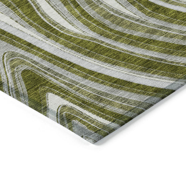 Homeroots 3' Artichoke Green And Ivory Abstract Washable Area Rug For Indoor And Outdoor Spaces, Durable Design 9' X 12' Polyester 585242
