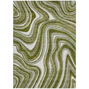 Homeroots 3' Artichoke Green And Ivory Abstract Washable Area Rug For Indoor And Outdoor Spaces, Durable Design 9' X 12' Polyester 585242