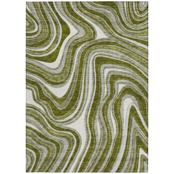 Homeroots 3' Artichoke Green And Ivory Abstract Washable Area Rug For Indoor And Outdoor Spaces, Durable Design 9' X 12' Polyester 585242