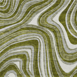 Homeroots 3' Artichoke Green And Ivory Abstract Washable Area Rug For Indoor And Outdoor Spaces, Durable Design 10' X 14' Polyester 585243