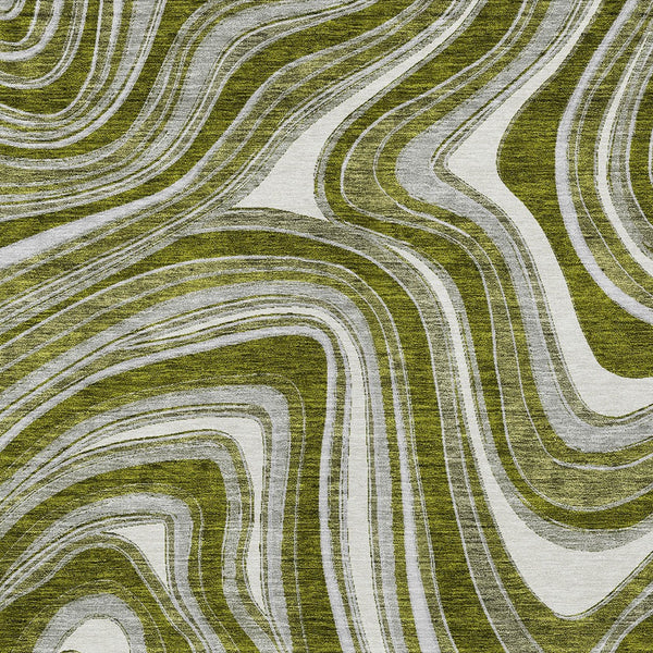 Homeroots 3' Artichoke Green And Ivory Abstract Washable Area Rug For Indoor And Outdoor Spaces, Durable Design 10' X 14' Polyester 585243