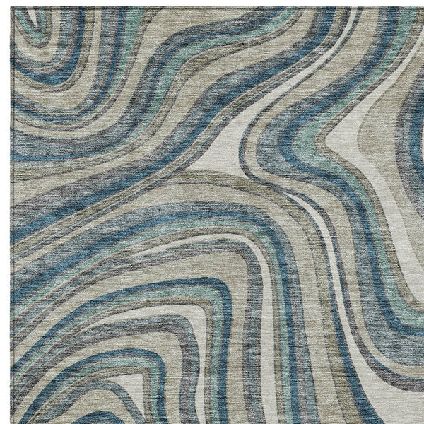 Homeroots 3' Artichoke Green And Ivory Abstract Washable Area Rug For Indoor And Outdoor Spaces, Durable Design 3' X 5' Polyester 585244