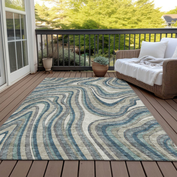 Homeroots 3' Artichoke Green And Ivory Abstract Washable Area Rug For Indoor And Outdoor Spaces, Durable Design 5' X 8' Polyester 585245