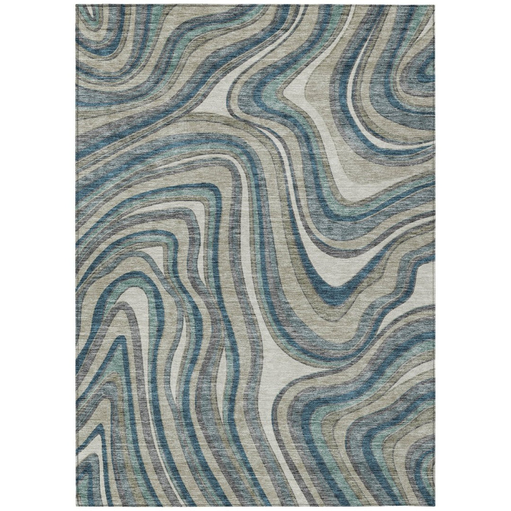 HomeRoots 5' Abstract Washable Area Rug in Teal, Blue, Gray & Taupe – Perfect for Indoor or Outdoor Spaces! 5' X 8' 585245