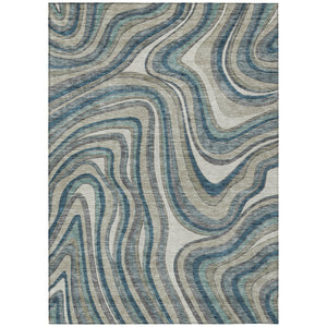HomeRoots 5' Abstract Washable Area Rug in Teal, Blue, Gray & Taupe – Perfect for Indoor or Outdoor Spaces! 5' X 8' 585245