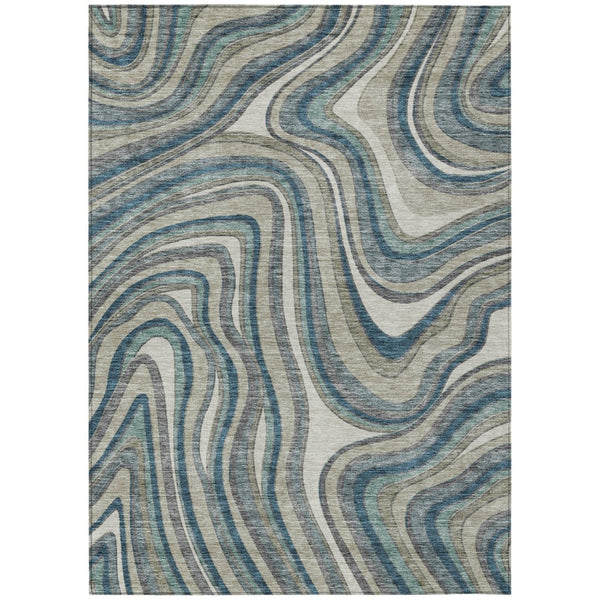 HomeRoots 5' Abstract Washable Area Rug in Teal, Blue, Gray & Taupe – Perfect for Indoor or Outdoor Spaces! 5' X 8' 585245