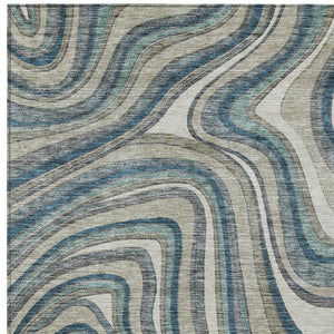 Homeroots 3' Artichoke Green And Ivory Abstract Washable Area Rug For Indoor And Outdoor Spaces, Durable Design 5' X 8' Polyester 585245