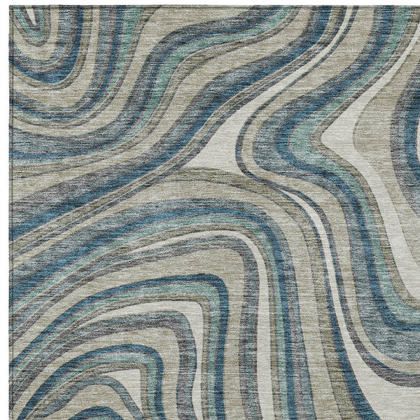 Homeroots 3' Artichoke Green And Ivory Abstract Washable Area Rug For Indoor And Outdoor Spaces, Durable Design 5' X 8' Polyester 585245