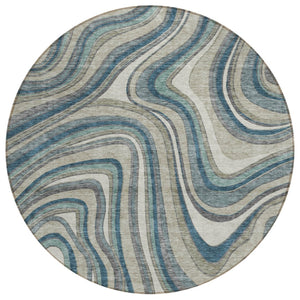HomeRoots 5' Abstract Washable Area Rug in Teal, Blue, Gray & Taupe – Perfect for Indoor or Outdoor Spaces! 8' Round 585246