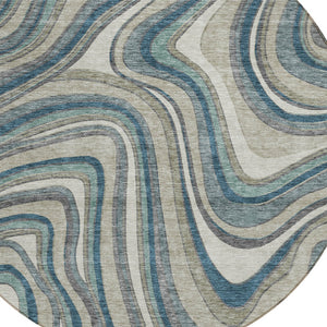 Homeroots 3' Artichoke Green And Ivory Abstract Washable Area Rug For Indoor And Outdoor Spaces, Durable Design 8' Round Polyester 585246