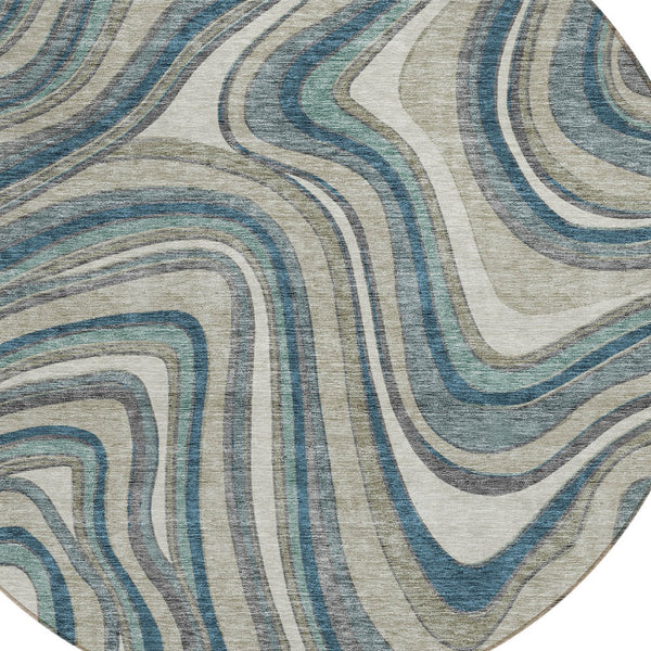 Homeroots 3' Artichoke Green And Ivory Abstract Washable Area Rug For Indoor And Outdoor Spaces, Durable Design 8' Round Polyester 585246