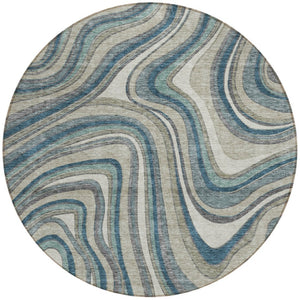 Homeroots 3' Artichoke Green And Ivory Abstract Washable Area Rug For Indoor And Outdoor Spaces, Durable Design 8' Round Polyester 585246