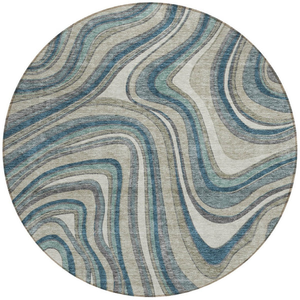Homeroots 3' Artichoke Green And Ivory Abstract Washable Area Rug For Indoor And Outdoor Spaces, Durable Design 8' Round Polyester 585246