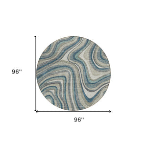 Homeroots 3' Artichoke Green And Ivory Abstract Washable Area Rug For Indoor And Outdoor Spaces, Durable Design 8' Round Polyester 585246