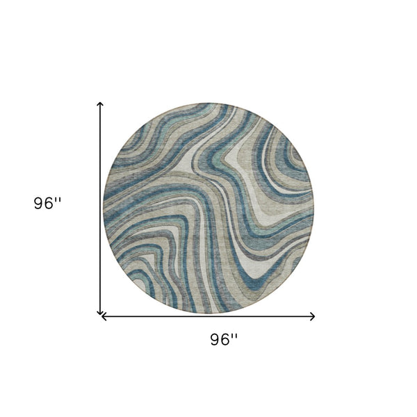 Homeroots 3' Artichoke Green And Ivory Abstract Washable Area Rug For Indoor And Outdoor Spaces, Durable Design 8' Round Polyester 585246