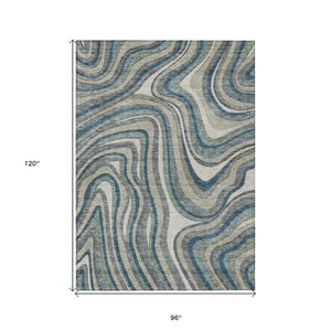 HomeRoots 5' Abstract Washable Area Rug in Teal, Blue, Gray & Taupe – Perfect for Indoor or Outdoor Spaces! 8' X 10' 585247