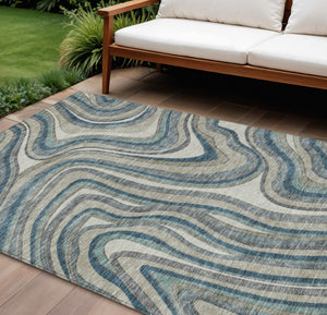 HomeRoots 5' Abstract Washable Area Rug in Teal, Blue, Gray & Taupe – Perfect for Indoor or Outdoor Spaces! 8' X 10' 585247