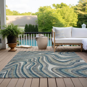 Homeroots 3' Artichoke Green And Ivory Abstract Washable Area Rug For Indoor And Outdoor Spaces, Durable Design 8' X 10' Polyester 585247