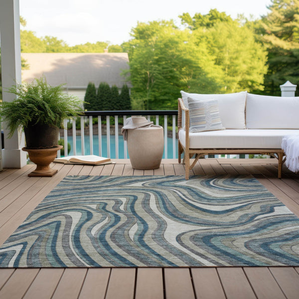 Homeroots 3' Artichoke Green And Ivory Abstract Washable Area Rug For Indoor And Outdoor Spaces, Durable Design 8' X 10' Polyester 585247