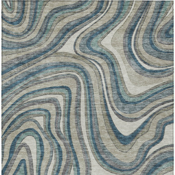 Homeroots 3' Artichoke Green And Ivory Abstract Washable Area Rug For Indoor And Outdoor Spaces, Durable Design 9' X 12' Polyester 585248