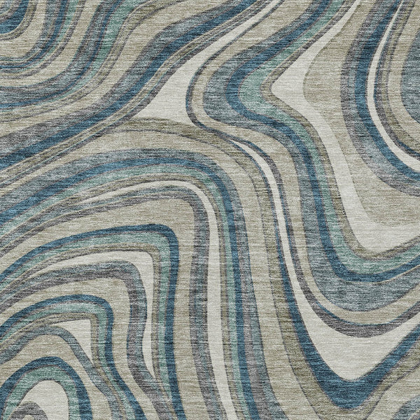 Homeroots 3' Artichoke Green And Ivory Abstract Washable Area Rug For Indoor And Outdoor Spaces, Durable Design 10' X 14' Polyester 585249