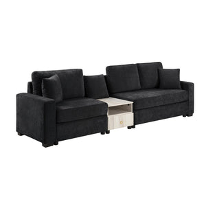 English Elm Modern Chenille Three Seat Sofa with Console Storage Armrest for Living Room Black N763S000060B
