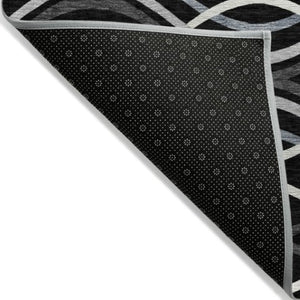 Homeroots 3' Black Gray Ivory Abstract Indoor Outdoor Area Rug - Stylish, Washable, And Durable For Any Space 3' X 5' Polyester 585250