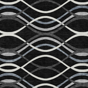 Homeroots 3' Black Gray Ivory Abstract Indoor Outdoor Area Rug - Stylish, Washable, And Durable For Any Space 3' X 5' Polyester 585250