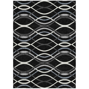 Homeroots 3' Black Gray Ivory Abstract Indoor Outdoor Area Rug - Stylish, Washable, And Durable For Any Space 5' X 8' Polyester 585251