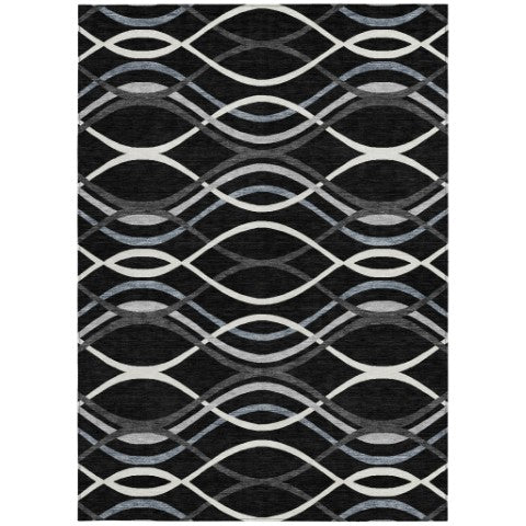 Homeroots 3' Black Gray Ivory Abstract Indoor Outdoor Area Rug - Stylish, Washable, And Durable For Any Space 5' X 8' Polyester 585251