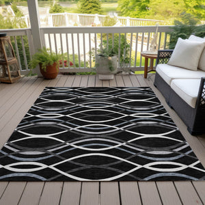 Homeroots 3' Black Gray Ivory Abstract Indoor Outdoor Area Rug - Stylish, Washable, And Durable For Any Space 5' X 8' Polyester 585251